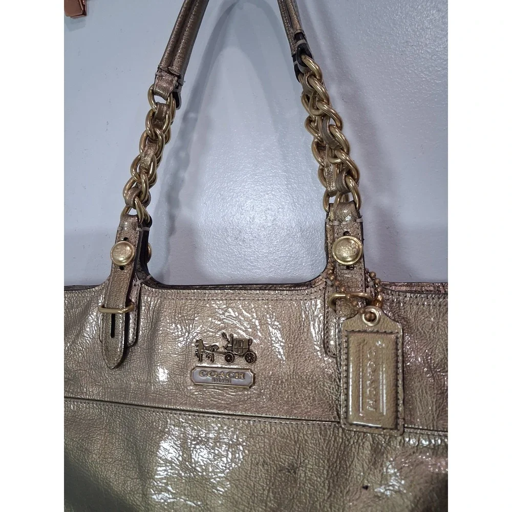 Coach Madison Metallic Gold Leather Chain Tote Bag Champagne Purse